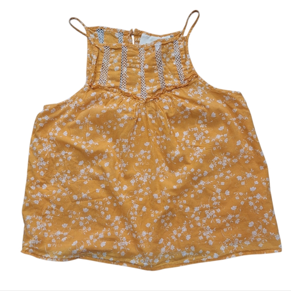 Maeve By Anthropologie Martell Mustard Yellow Floral Cotton Tank Top, Sz XL